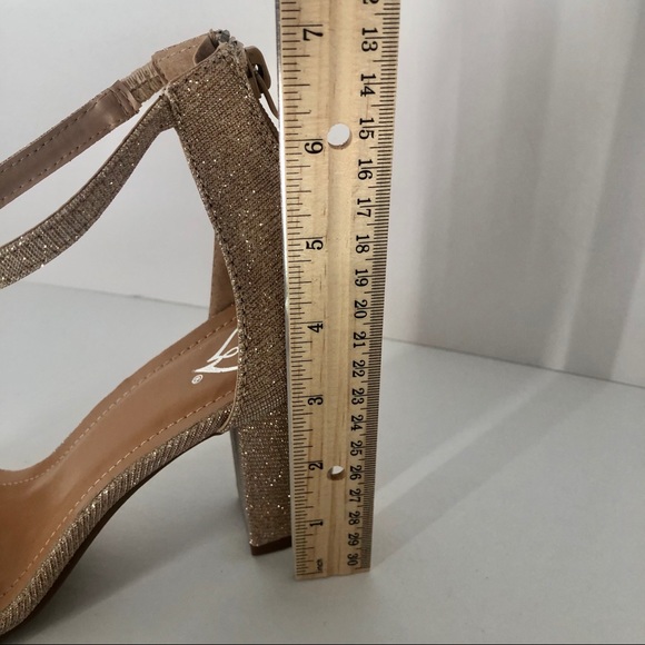NWT Round open toe single strap Windsor high heeled sandals 8 rosegold glitter - Picture 5 of 15